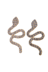 Gold Metal Rhinestone Cobra Snake Earrings